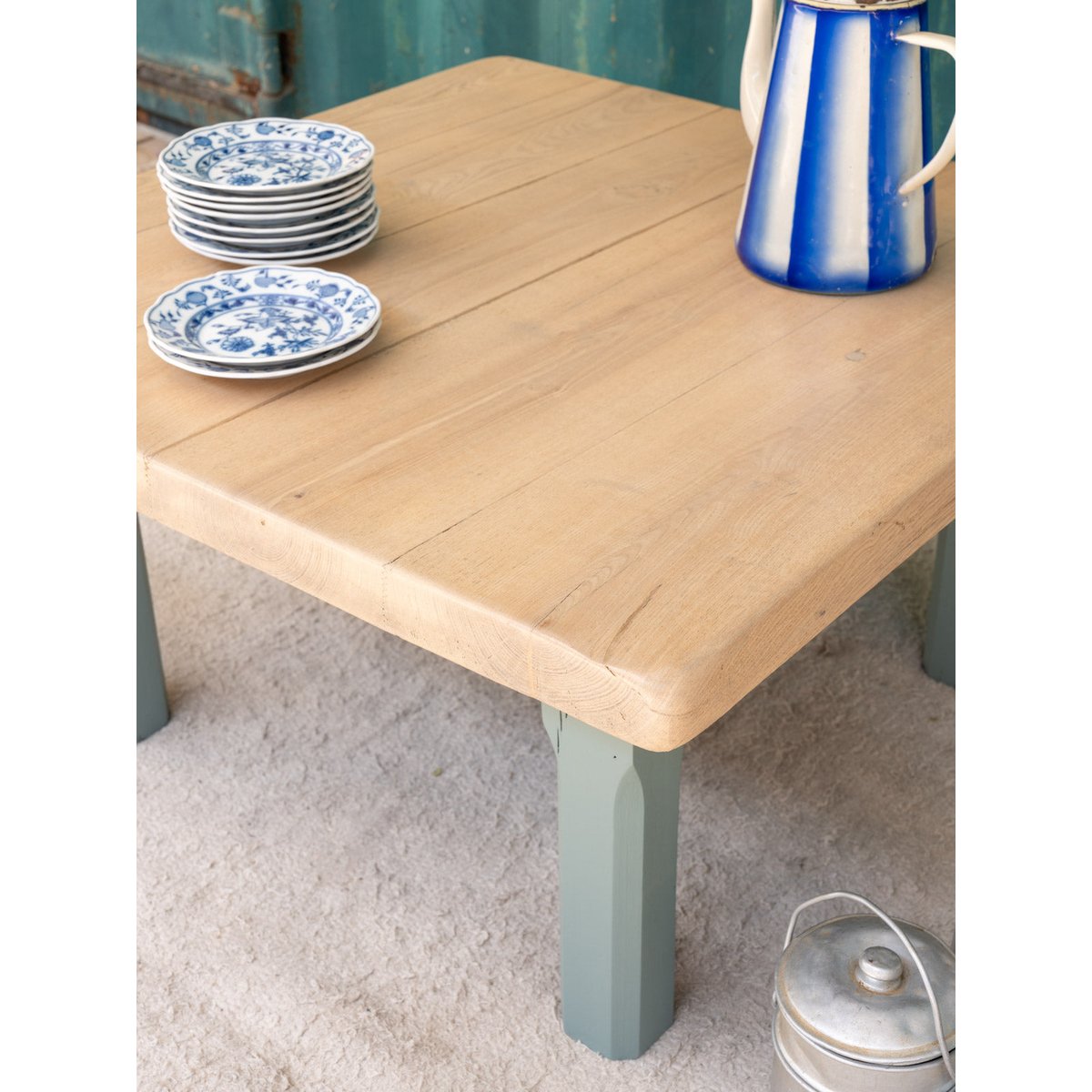 Table basse en bois vert d'eau Léonie N°1065 - Bon état bois clair, DEBONGOUT