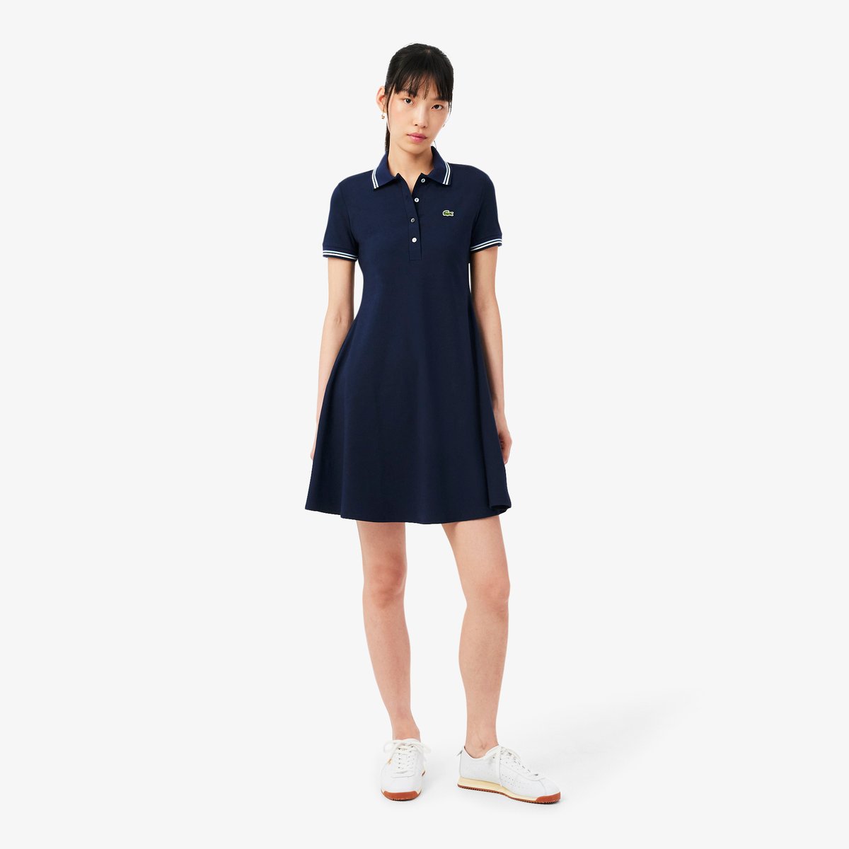 Robe patineuse col polo stretch bleu-3ui, LACOSTE