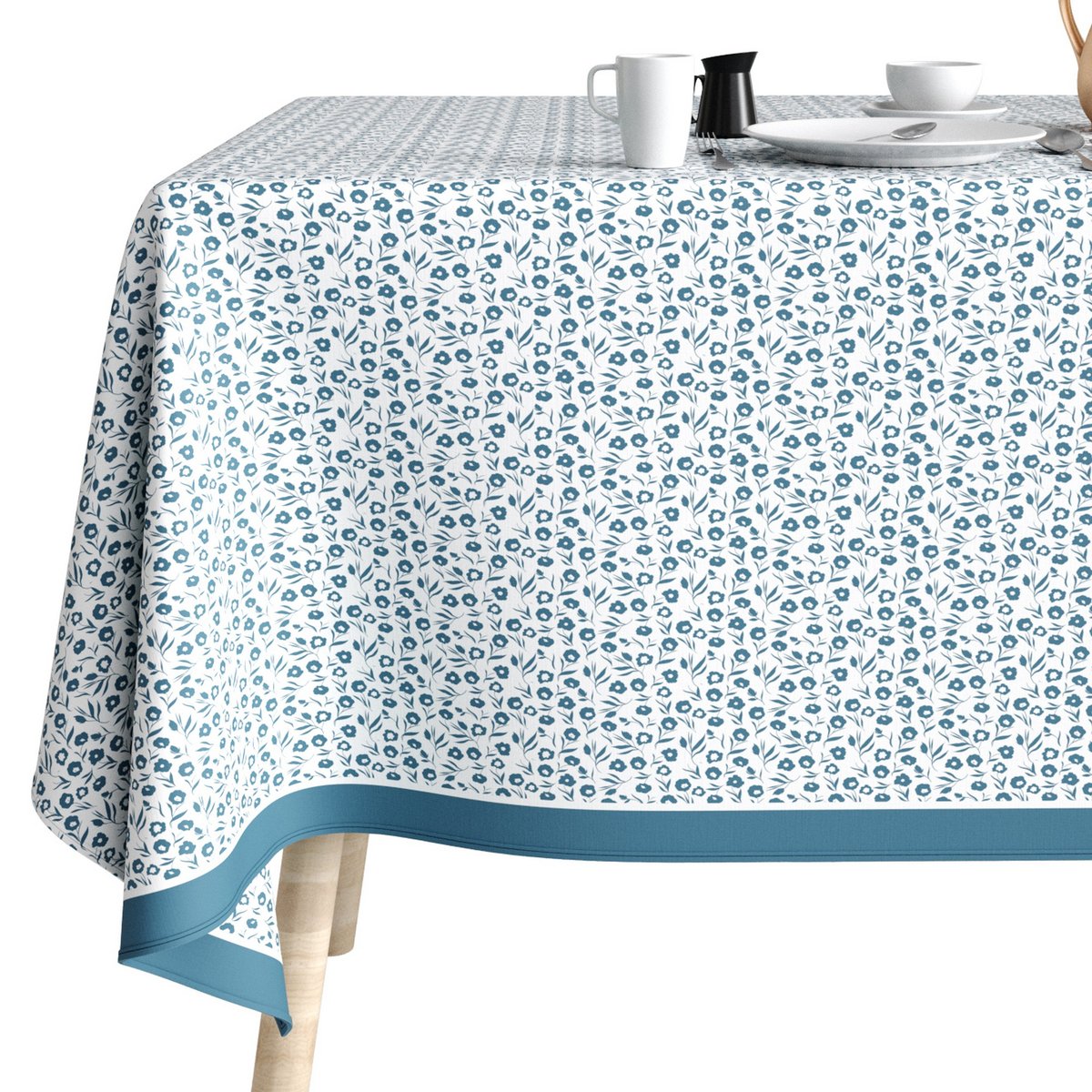 Nappe rectangulaire anti tache Coton Fleurs Des Champs Bleu bleu, EDEN