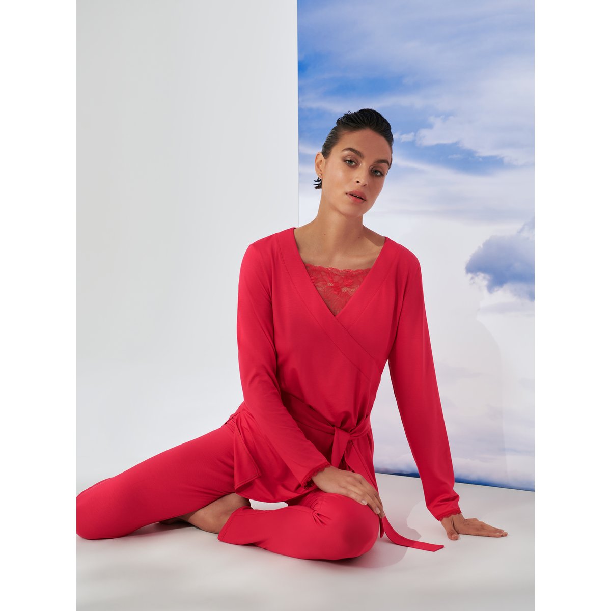 Pyjama leggings tunique manches longues Sympathy rouge, LISCA
