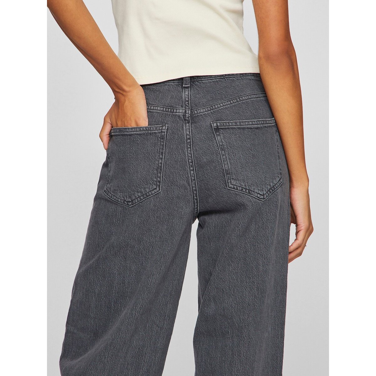 Vaqueros anchos, talle alto grey denim , VILA