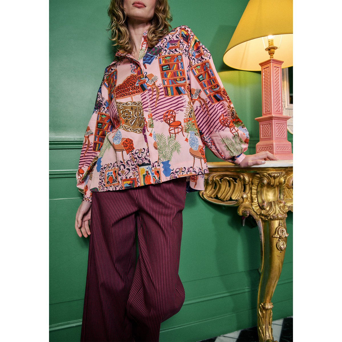 Chemise  en coton GERBERA salon rose, FRNCH
