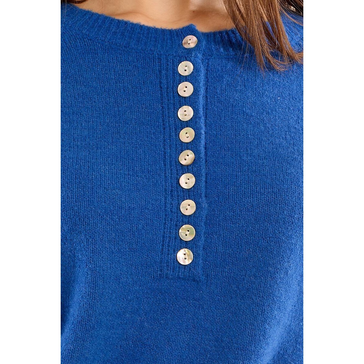 Pull manches longues col boutonné bleu, MOLLY BRACKEN