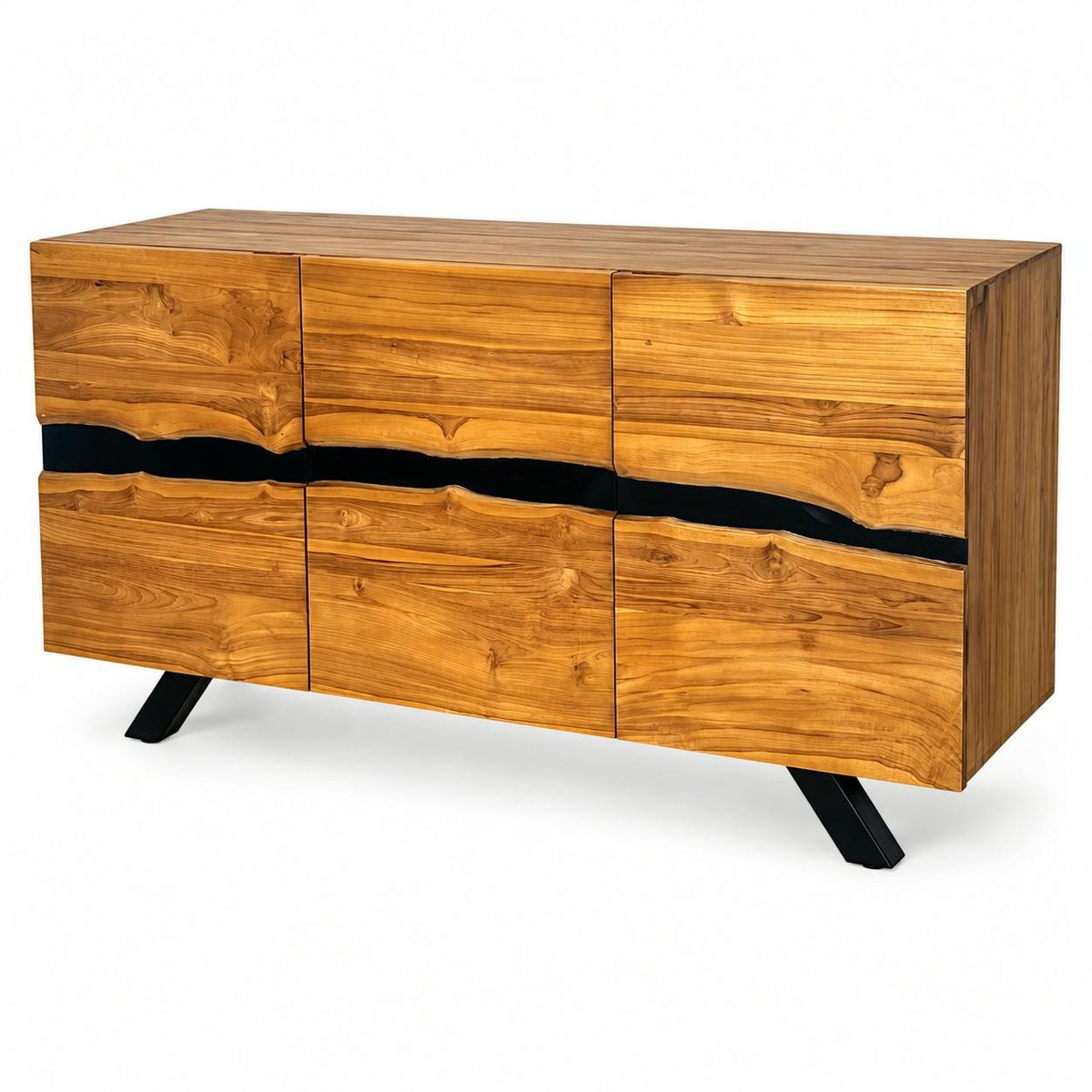 Buffet moderne bois recyclé teck laque noire BARBADE bois naturel, PIER IMPORT