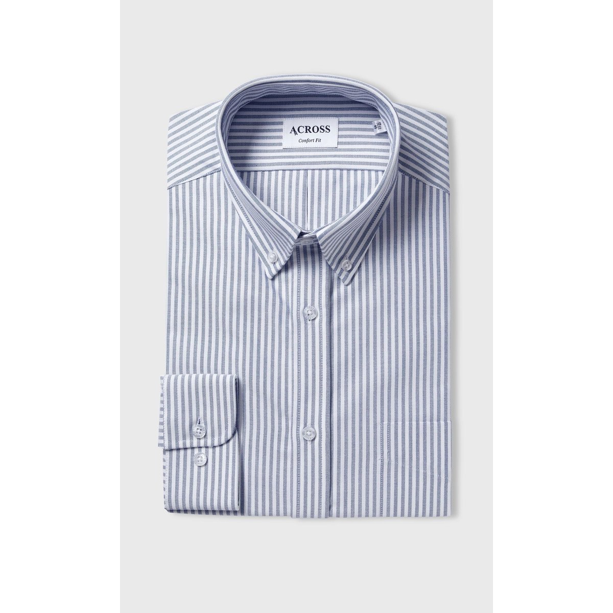 Chemise Confort fit coton Oxford Authentic à rayures bleu marine, ACROSS