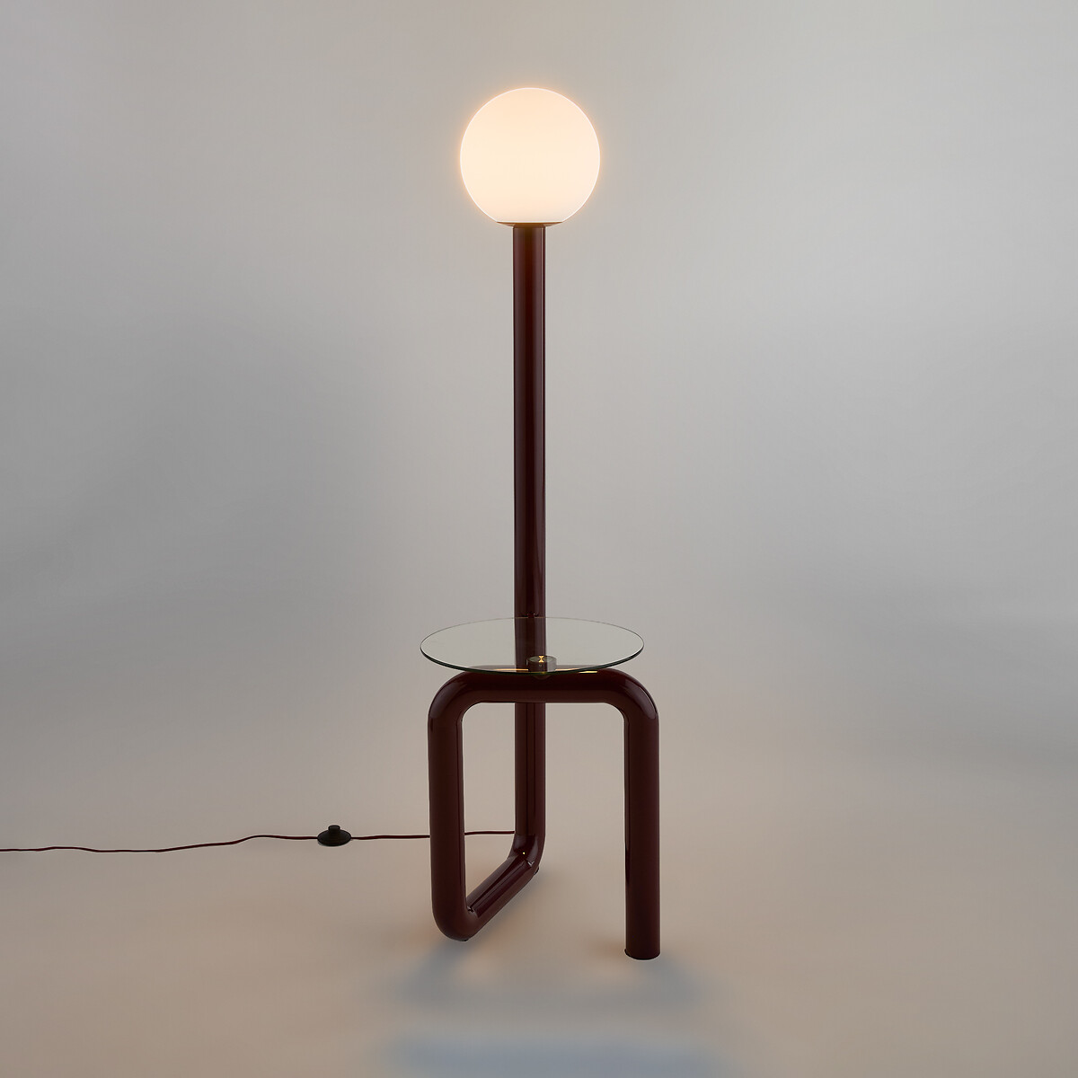 Lampadaire avec tablette, en métal fer, opaline et verre, hauteur 149 cm, TEDY bordeaux, LA REDOUTE INTERIEURS