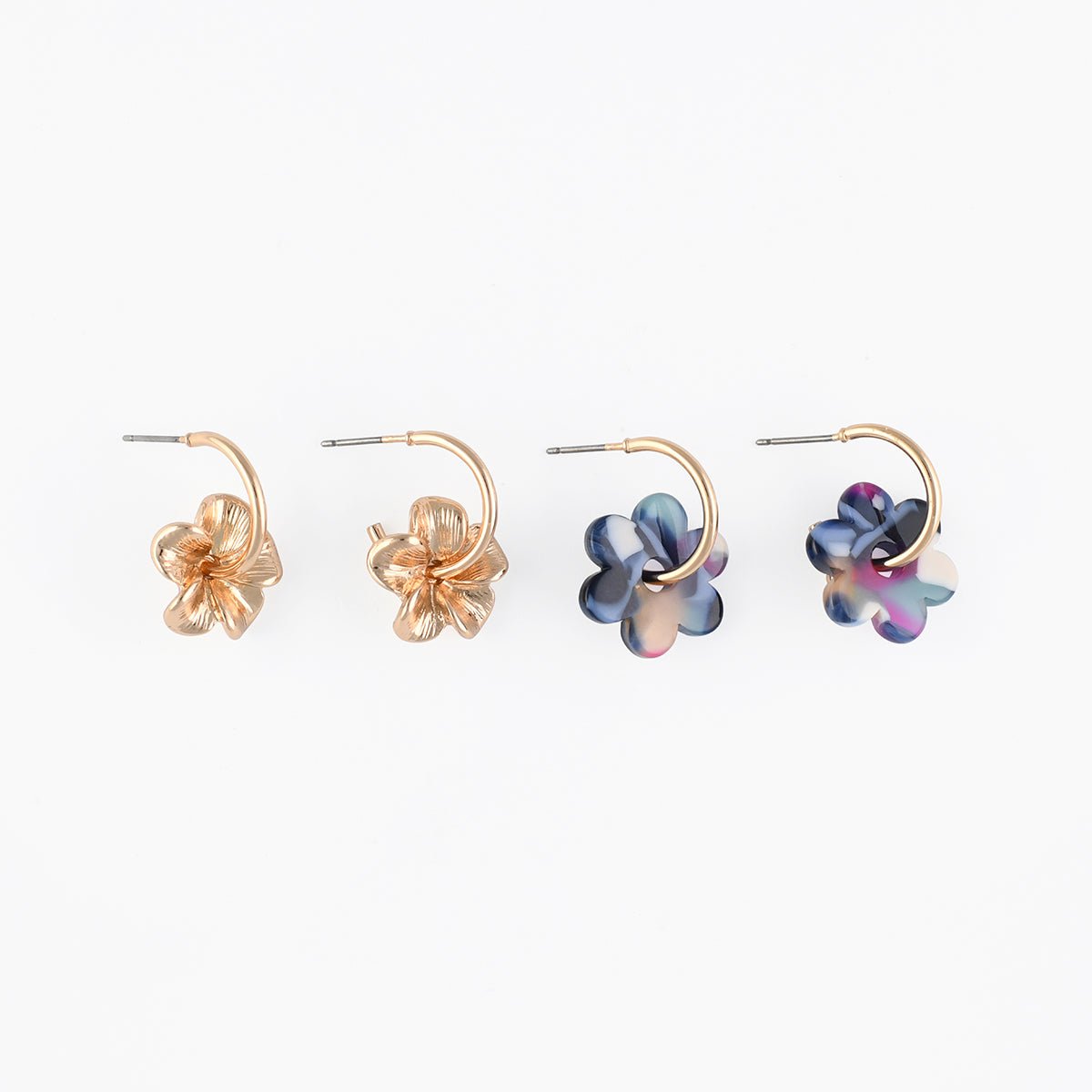 Set x2 paires de créoles fleurs en métal et résine bleue bleu, BALABOOSTE
