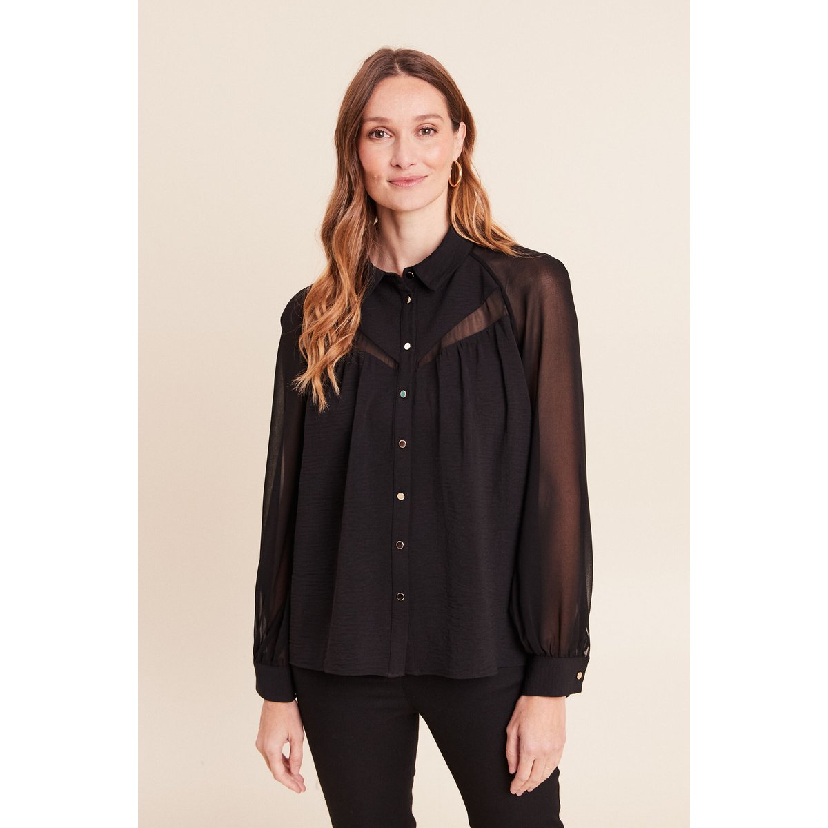 Chemise ample voile doublée col chemise noir, BREAL