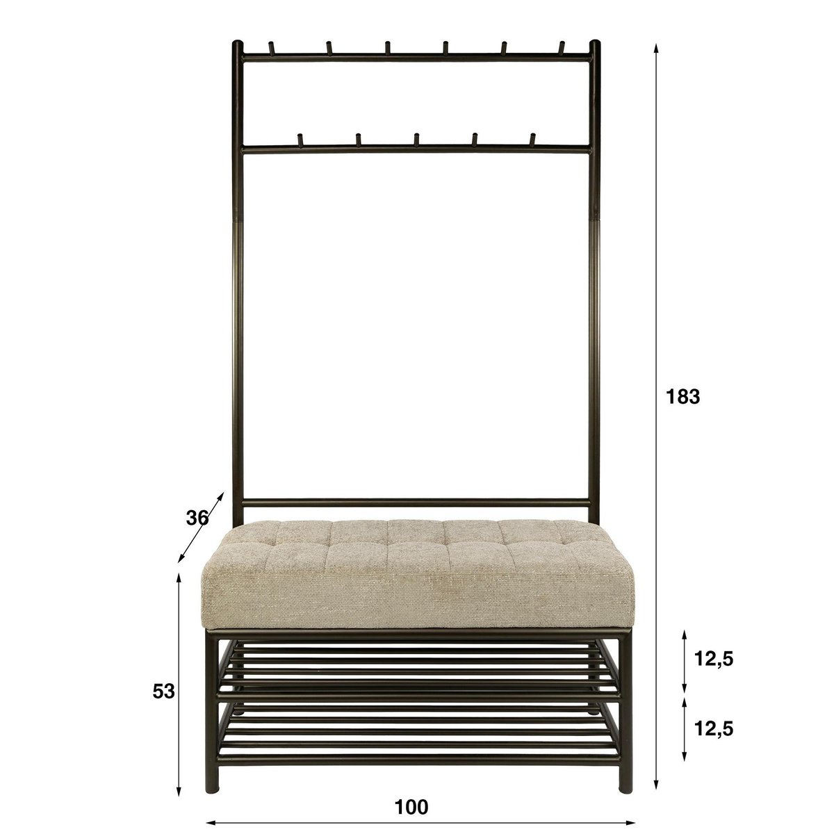 Meuble d'entrée vintage avec banc confort HELSINKI marron, PIER IMPORT