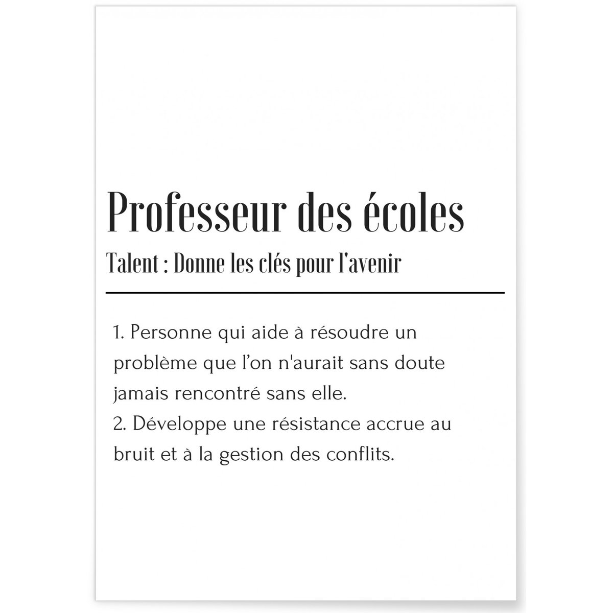 Affiche Définition Professeur des écoles blanc, L'AFFICHERIE