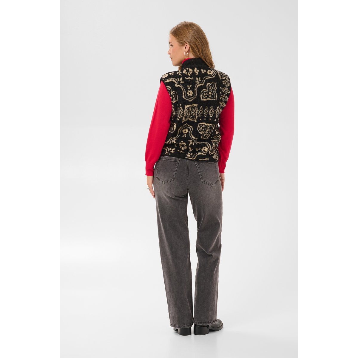 Manteau noir meteorite w. graphic print, KAFFE
