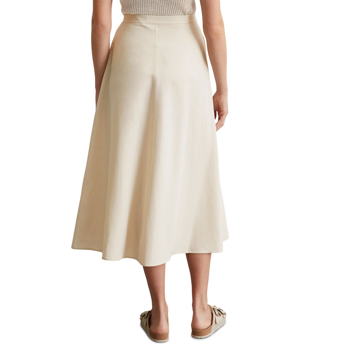 Jupe portefeuille flare en mélange TENCEL™ Lyocell-lin gris clair, MARC O'POLO