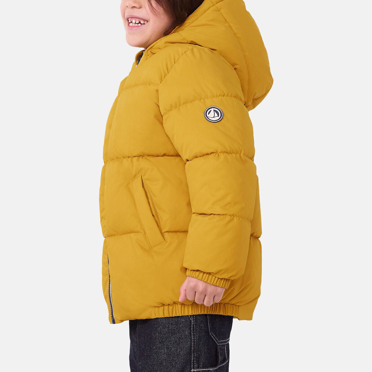 Piumino a tinta unita con cappuccio giallo senape, PETIT BATEAU