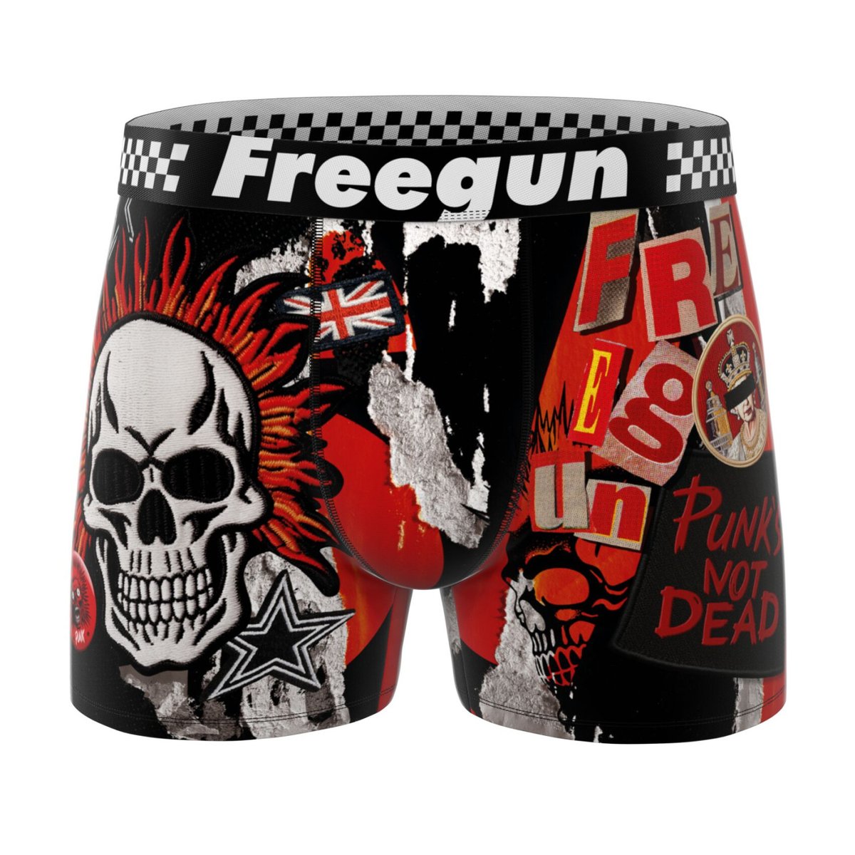 Lot De 4 Boxers Skull Microfibre noir/gris/orange/blanc, FREEGUN