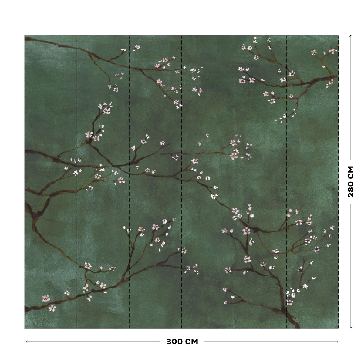 Papier peint panoramique fleuri Cerisiers japonais de printemps vert, ART FOR THE HOME