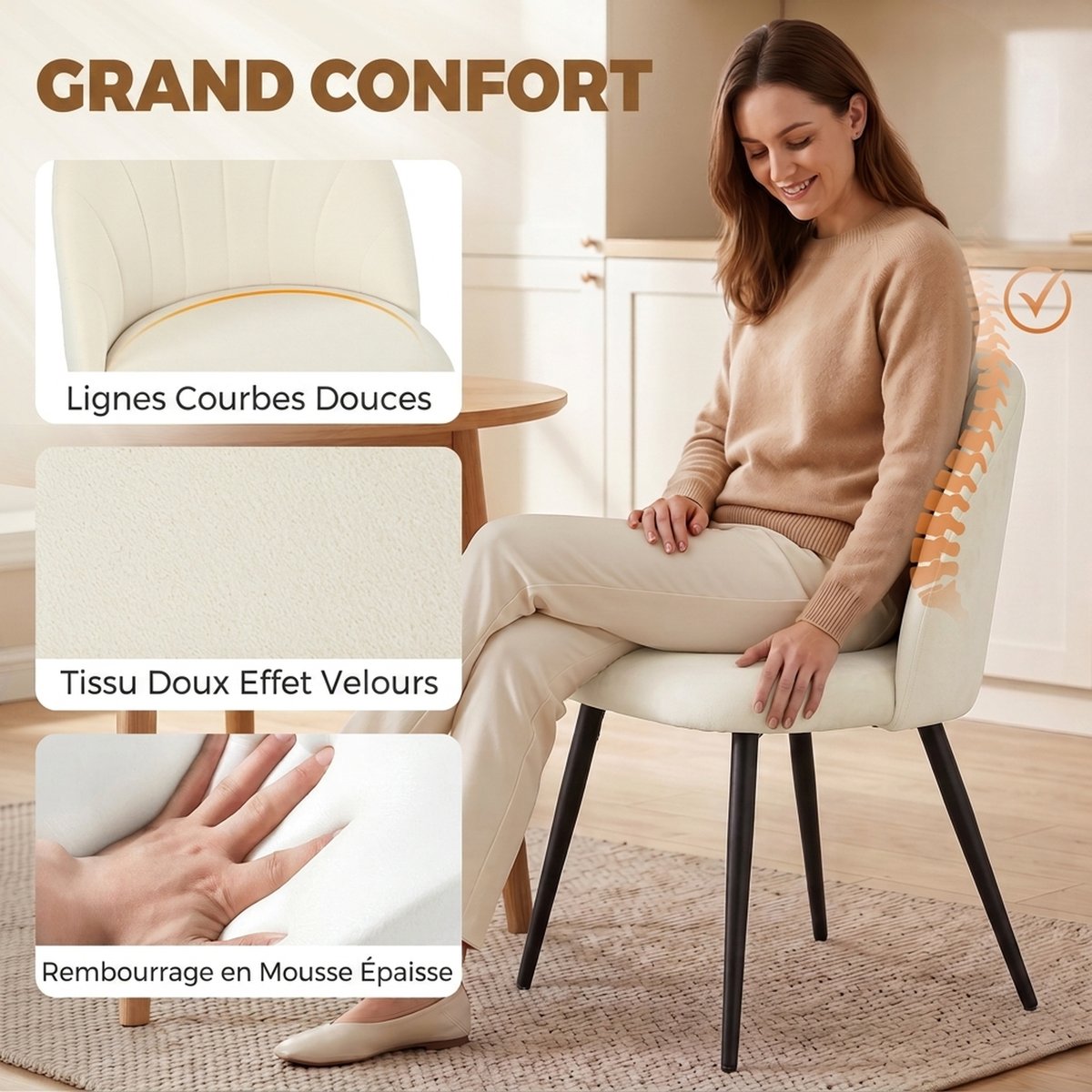 Chaise de salle à manger Velours (100 % crème, HOMCOM