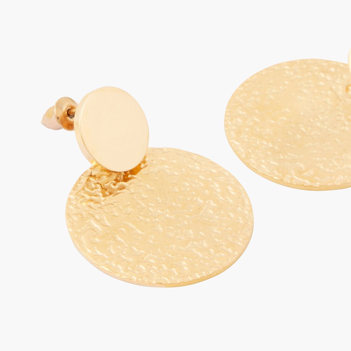 Boucles d'oreilles disque martelé acier inoxydable doré, BALABOOSTE