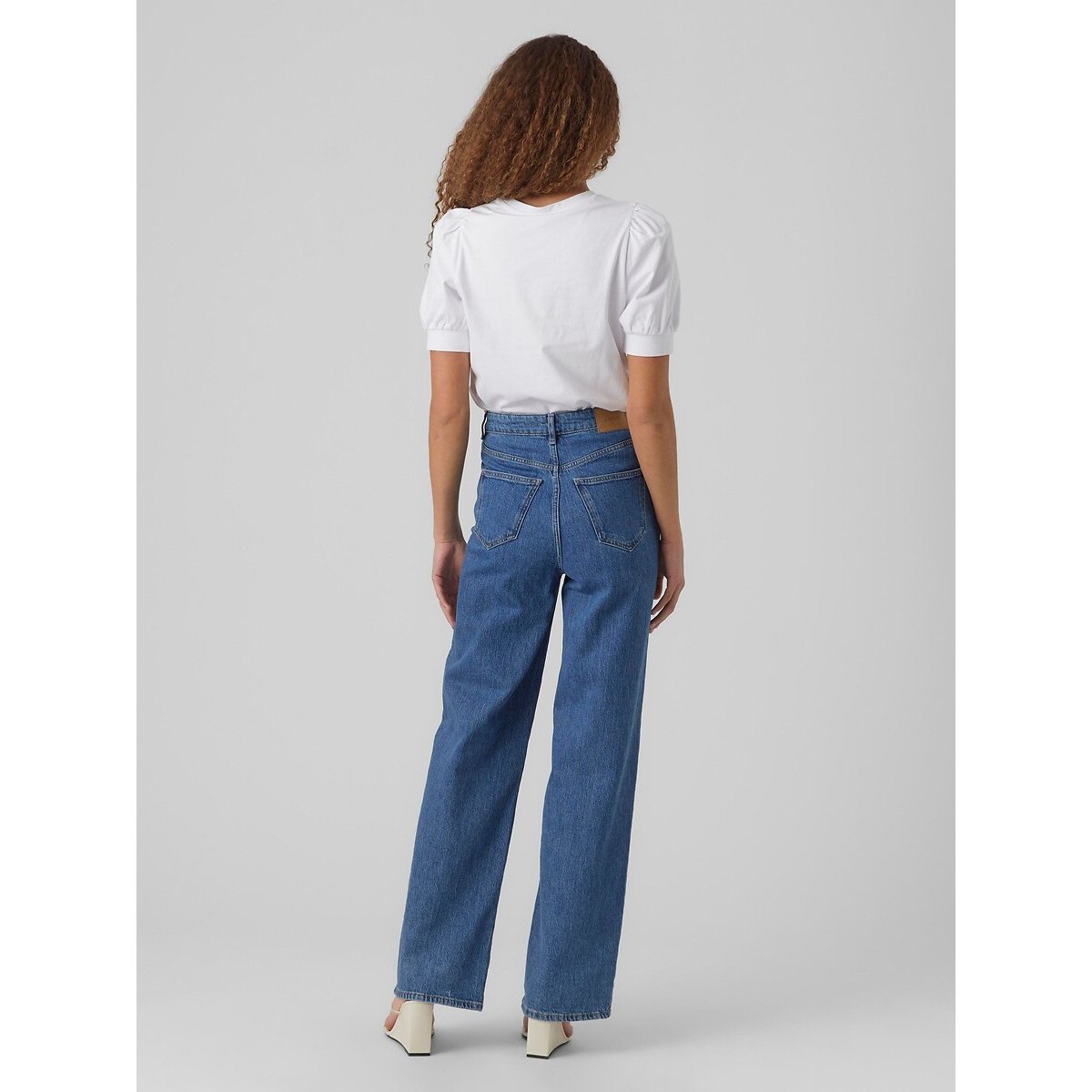 T-shirt, col rond, manches courtes, forme ballon blanc, VERO MODA