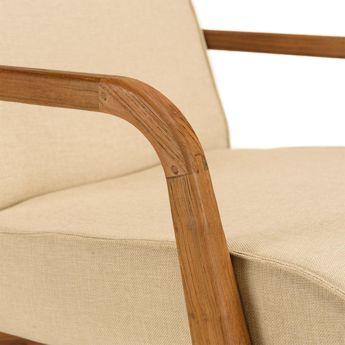 Fauteuil en tissu beige et bois de teck recyclé SWING bois naturel, PIER IMPORT