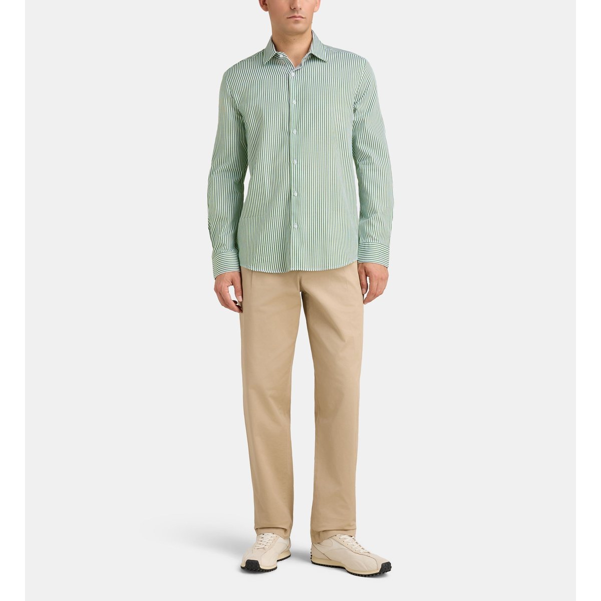 Chemise ajustée msrten rayures sans repassage coton bio vert, GALERIES LAFAYETTE