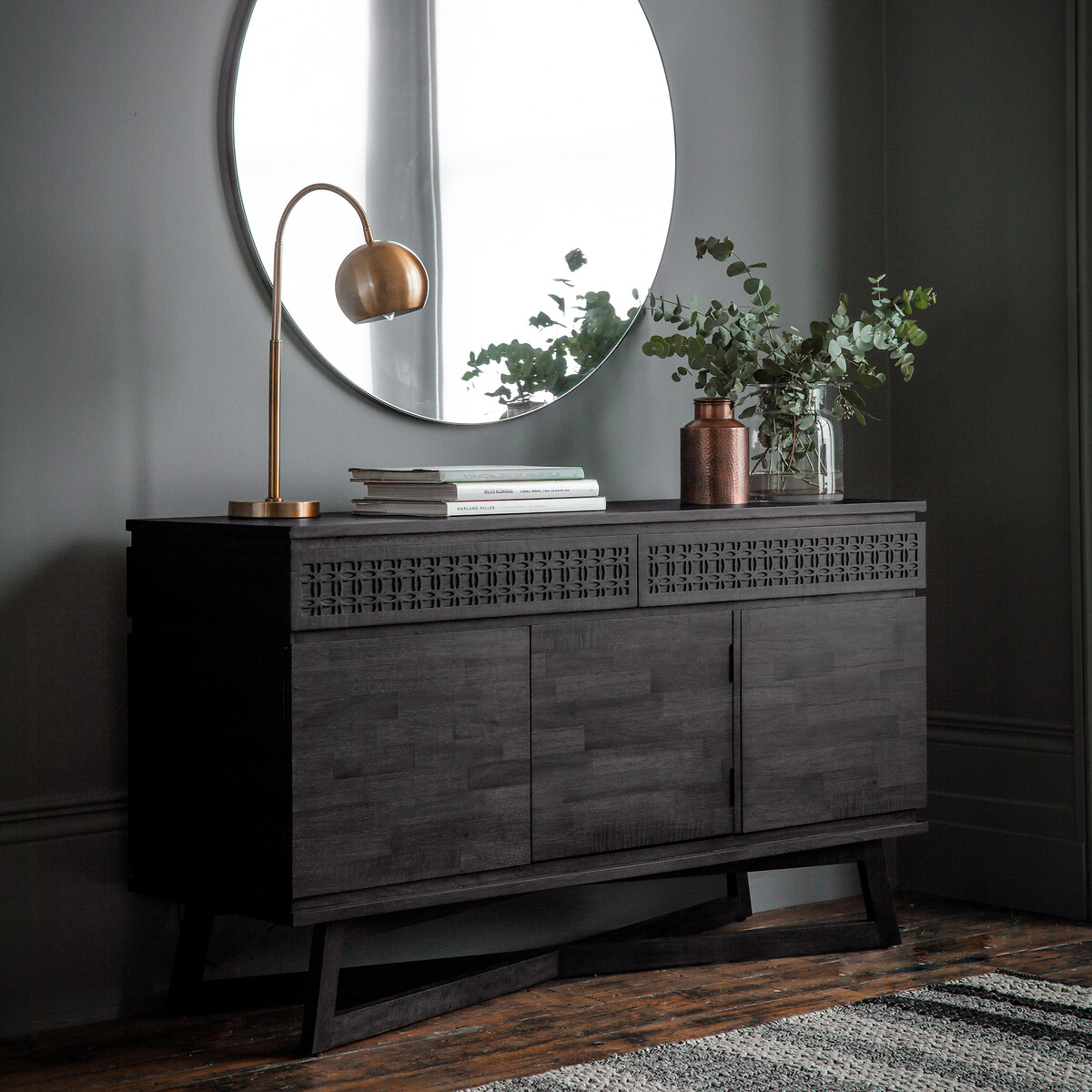 Barauni Boho Wooden 3 Door Sideboard black, ÉDITÉ