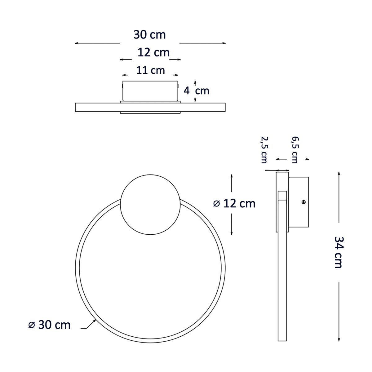 Applique circulaire LED anneau doré - ALISA laiton et noir, KOSILUM