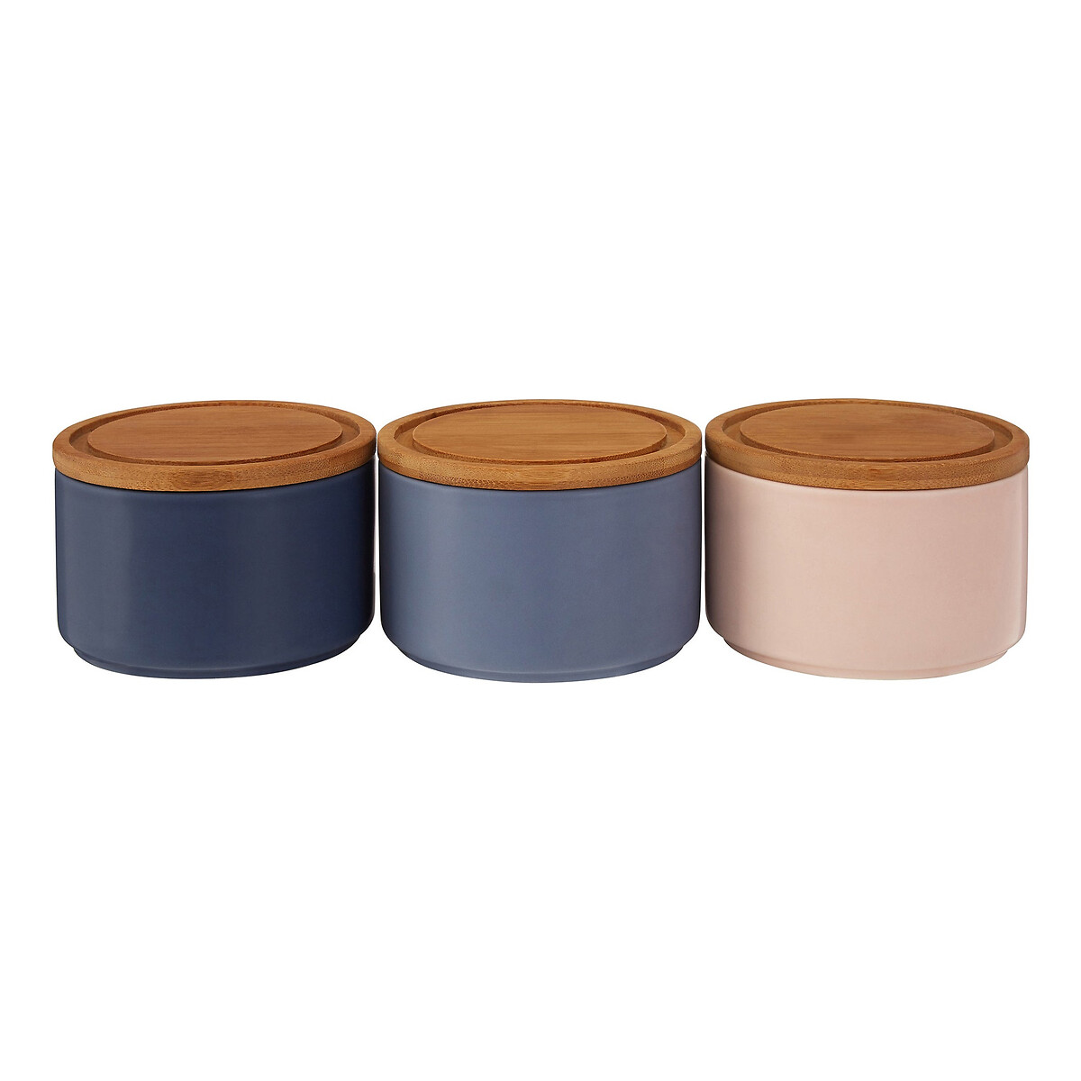Set of 3 Blue/Pink Stackable Storage Canisters in Dolomite with Bamboo Lid blue, SO'HOME