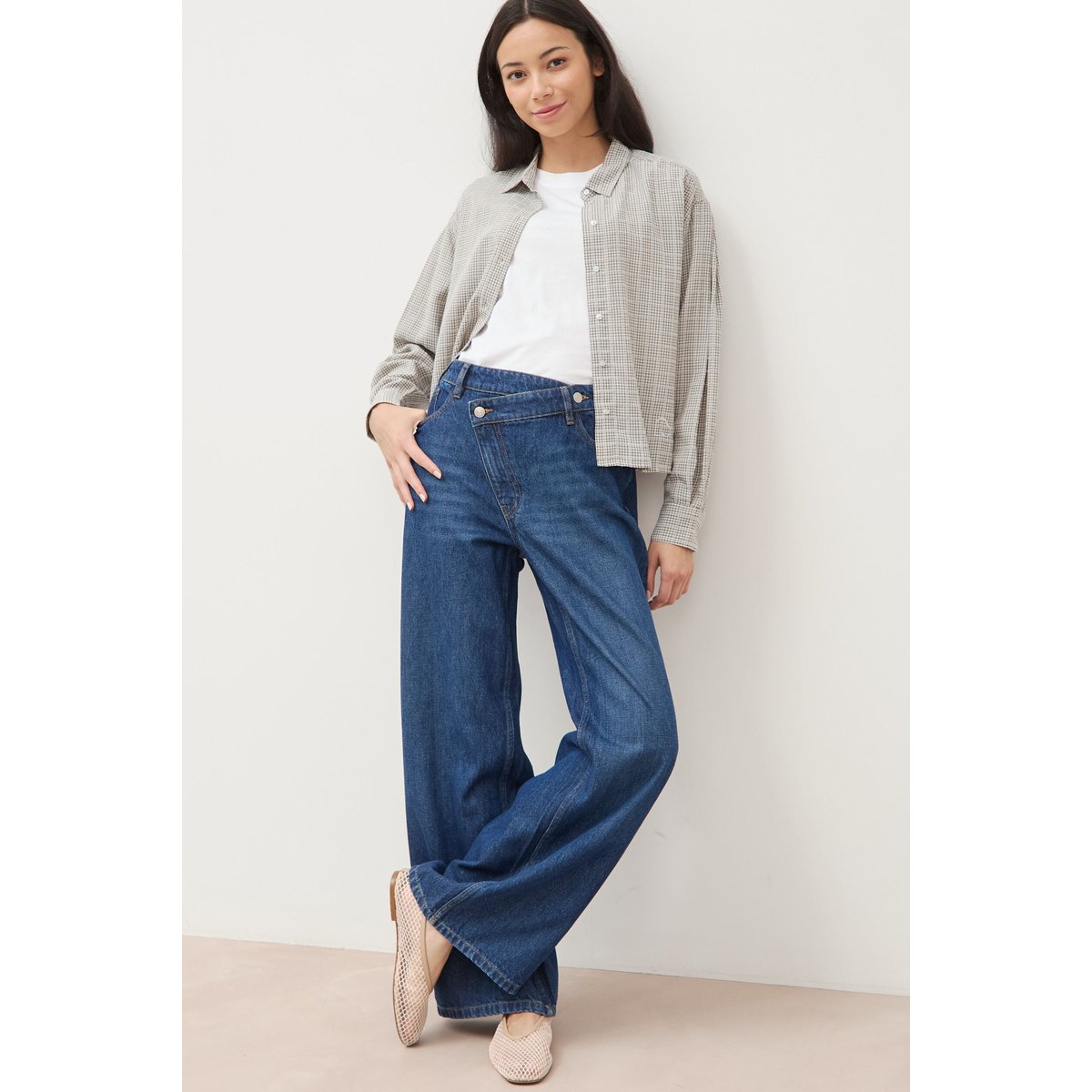 Jeans loose taille haute en coton denim stone, BONOBO
