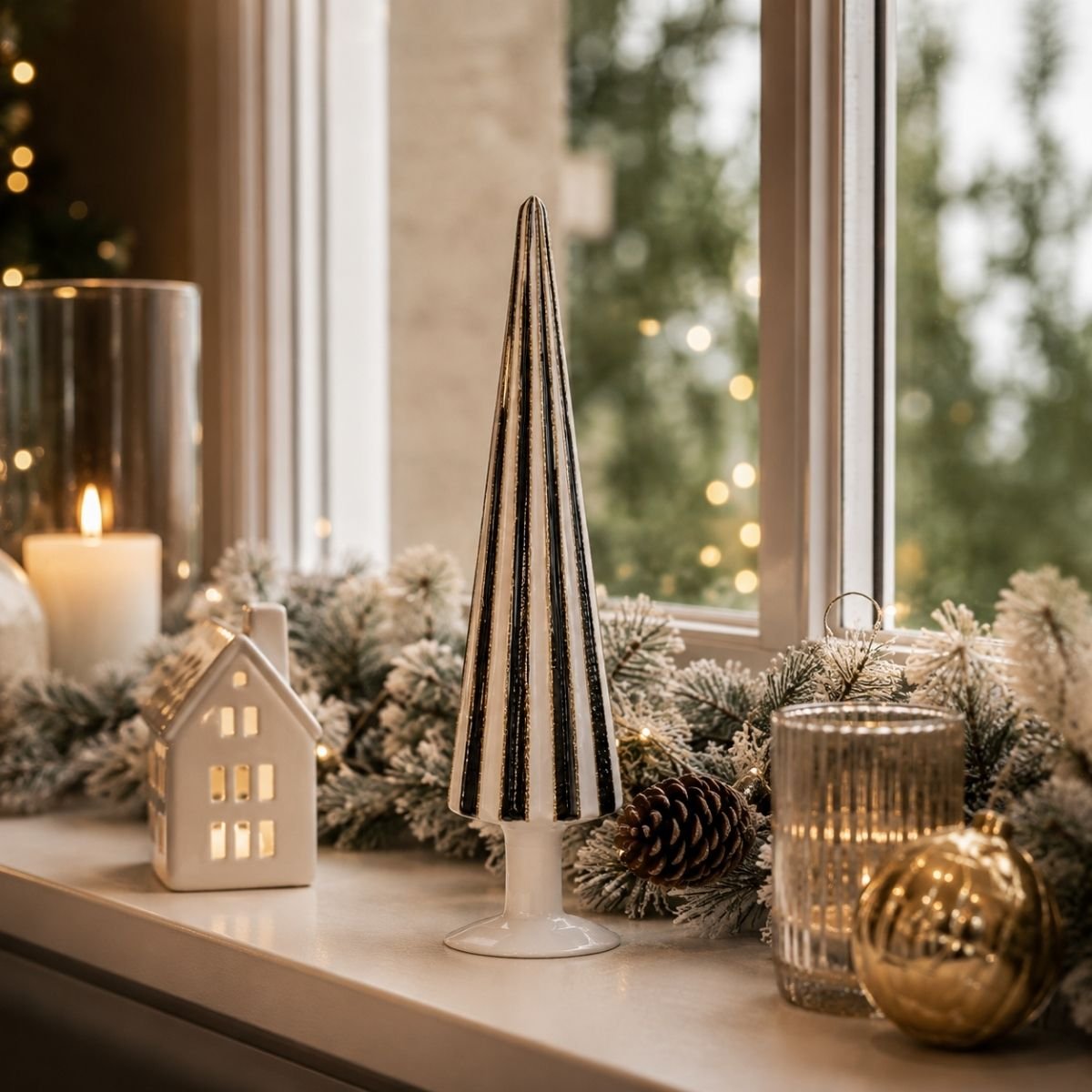 Sapin de Noël décoratif avec imprimé à rayures SEREY blanc, MICA DECORATIONS