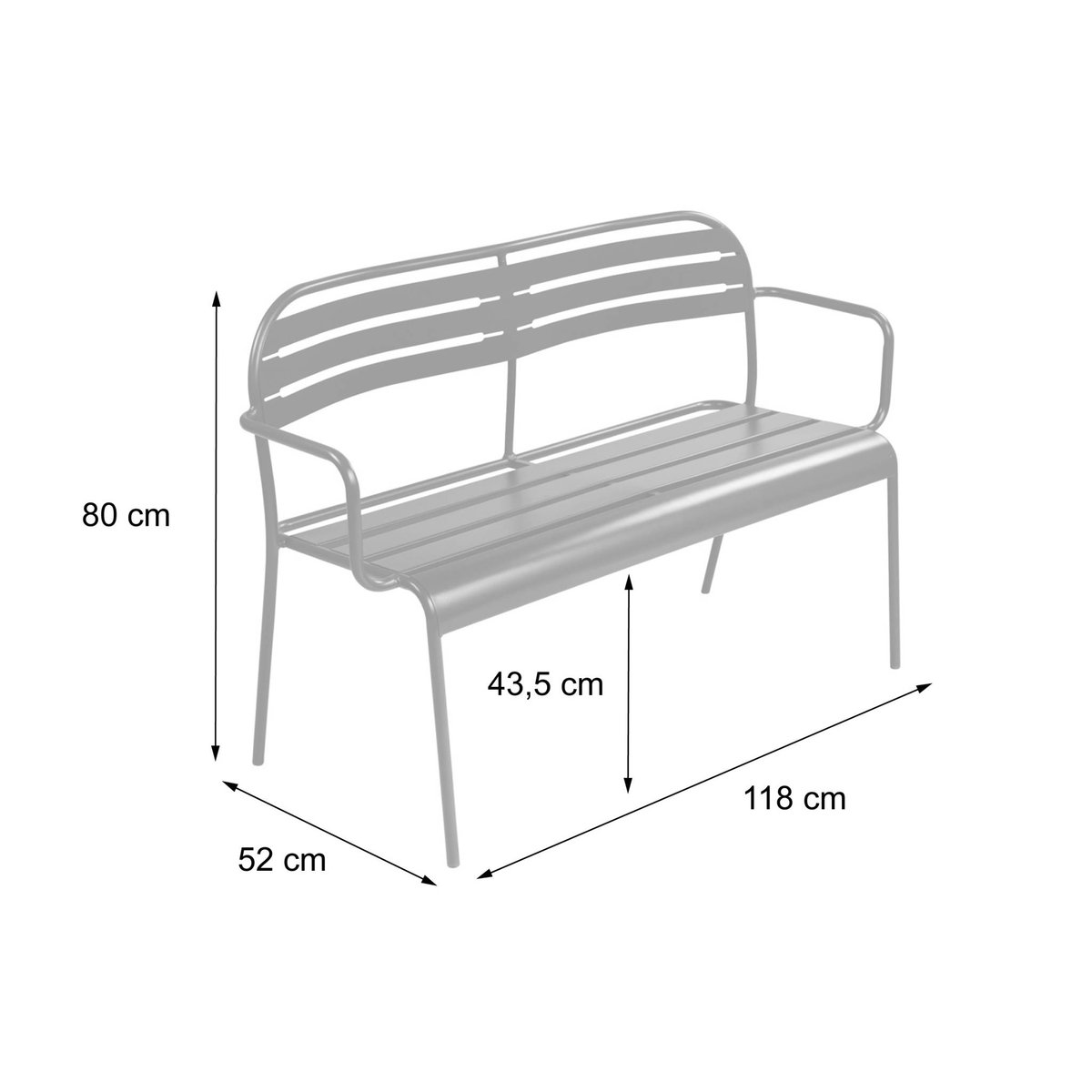 Banc extérieur acier 2 places AMÉLIA vert, SWEEEK