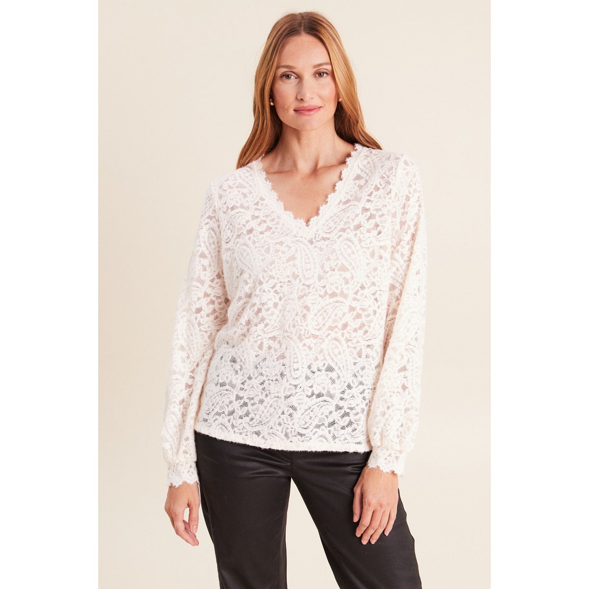 Blouse col v manches longues ecru, BREAL