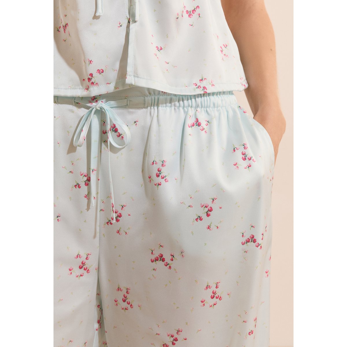 Pantalon 7/8 satiné à motifs FIOCCO imp bleu vert, ETAM