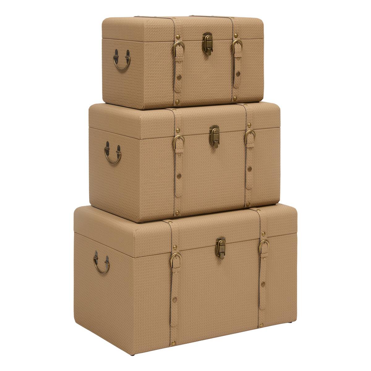 Lot de 3 malles rectangulaires BONIE taupe, ATMOSPHERA