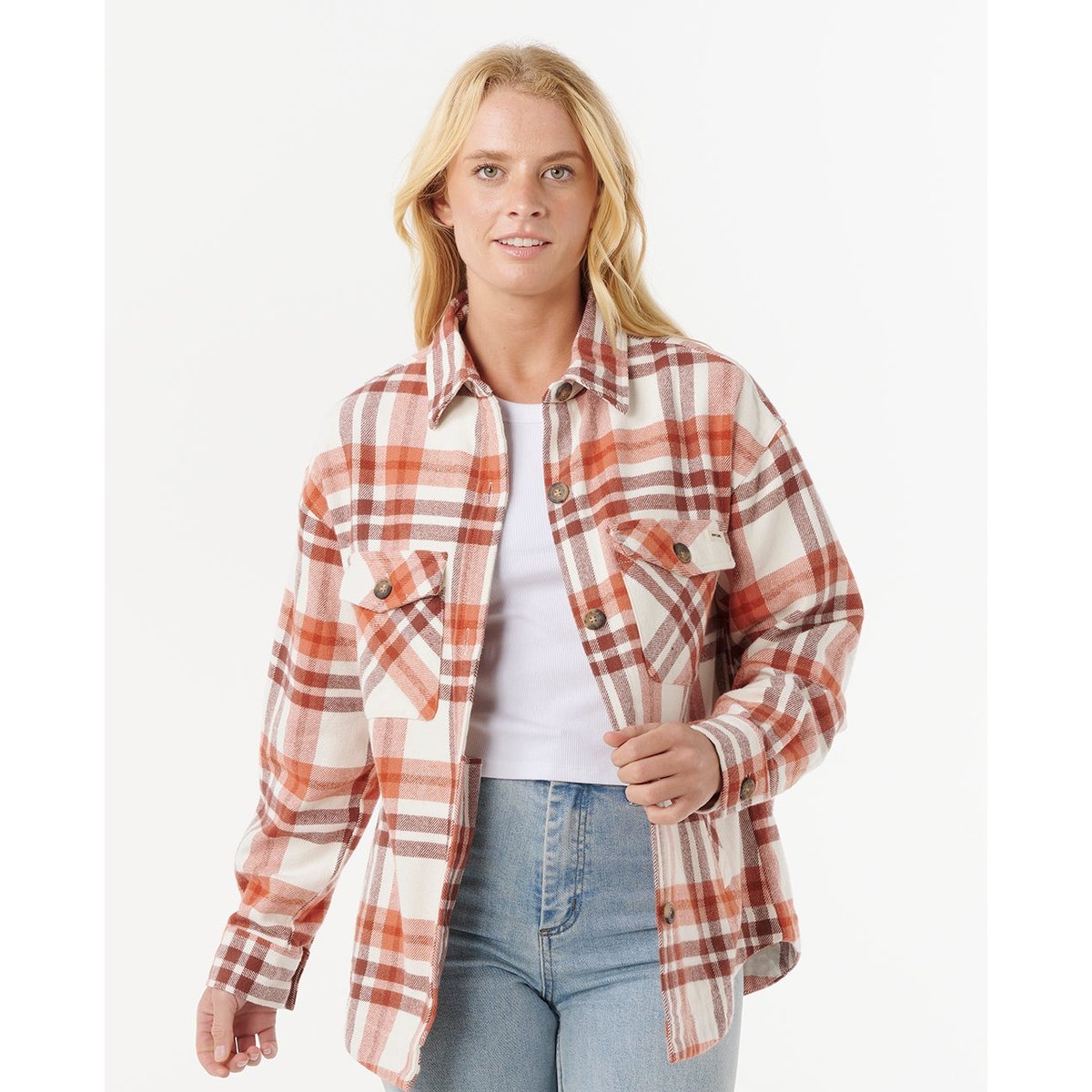 Chemise en flanelle à manches longues OCEANS brique, RIP CURL