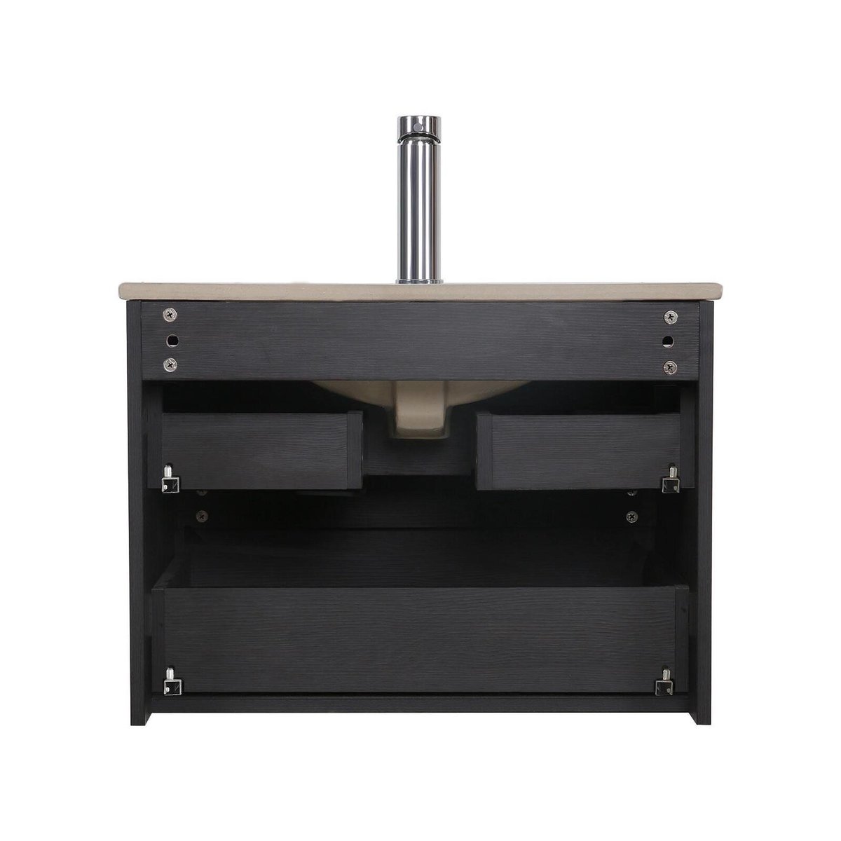 Ensemble meuble simple vasque 60 cm + robinet + miroir SORRENTO décor chêne carbone, MOB IN