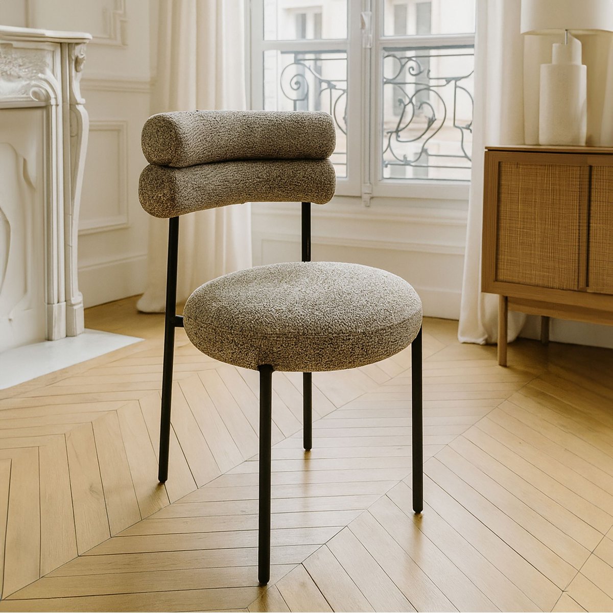 Lot de 2 chaises en tissu tweed et structure métal, GINA moka, NOW'S HOME