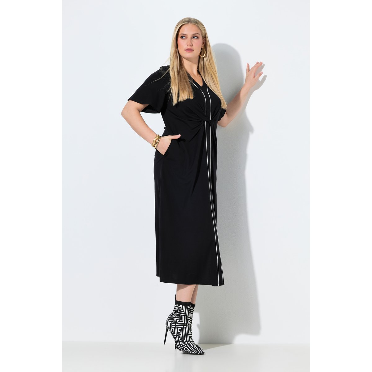 Robe midi avec passepoils noir, ULLA POPKEN