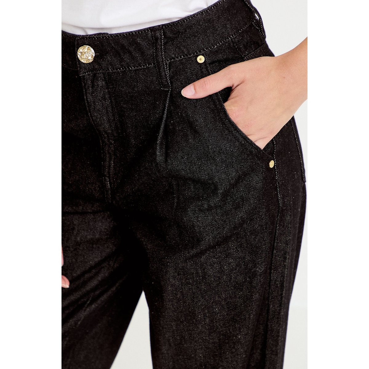 Jean wide leg taille haute denim noir, CACHE CACHE