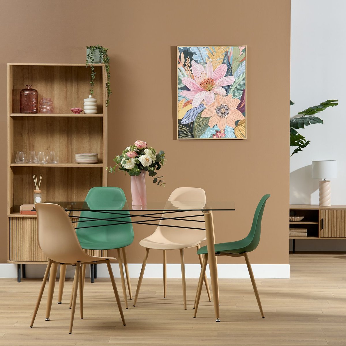 Lot de 6 chaises scandinave et pieds métal effet bois TAHO beige, TOILINUX