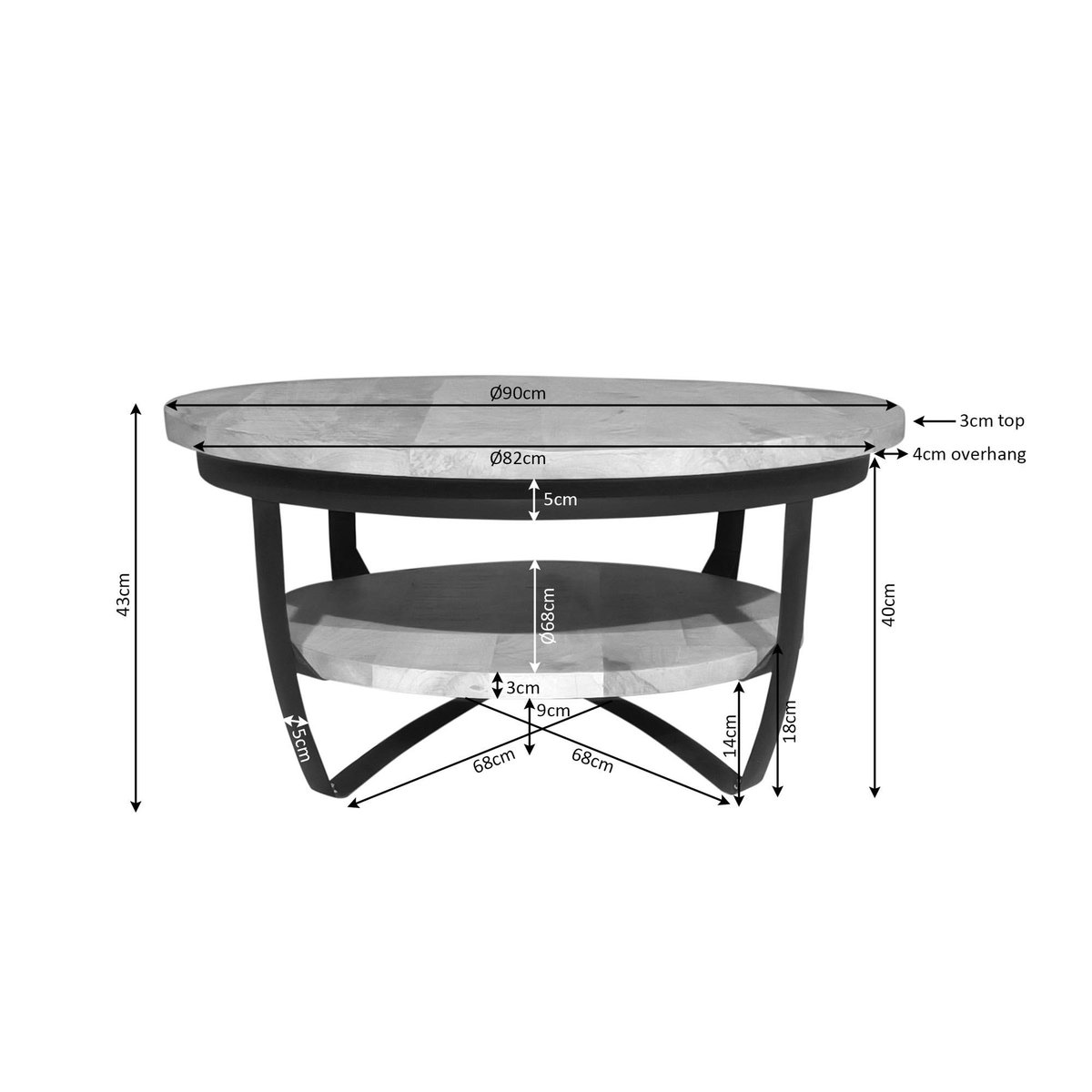 Table basse ronde bois / métal 90 cm OMAHA bois clair, PIER IMPORT