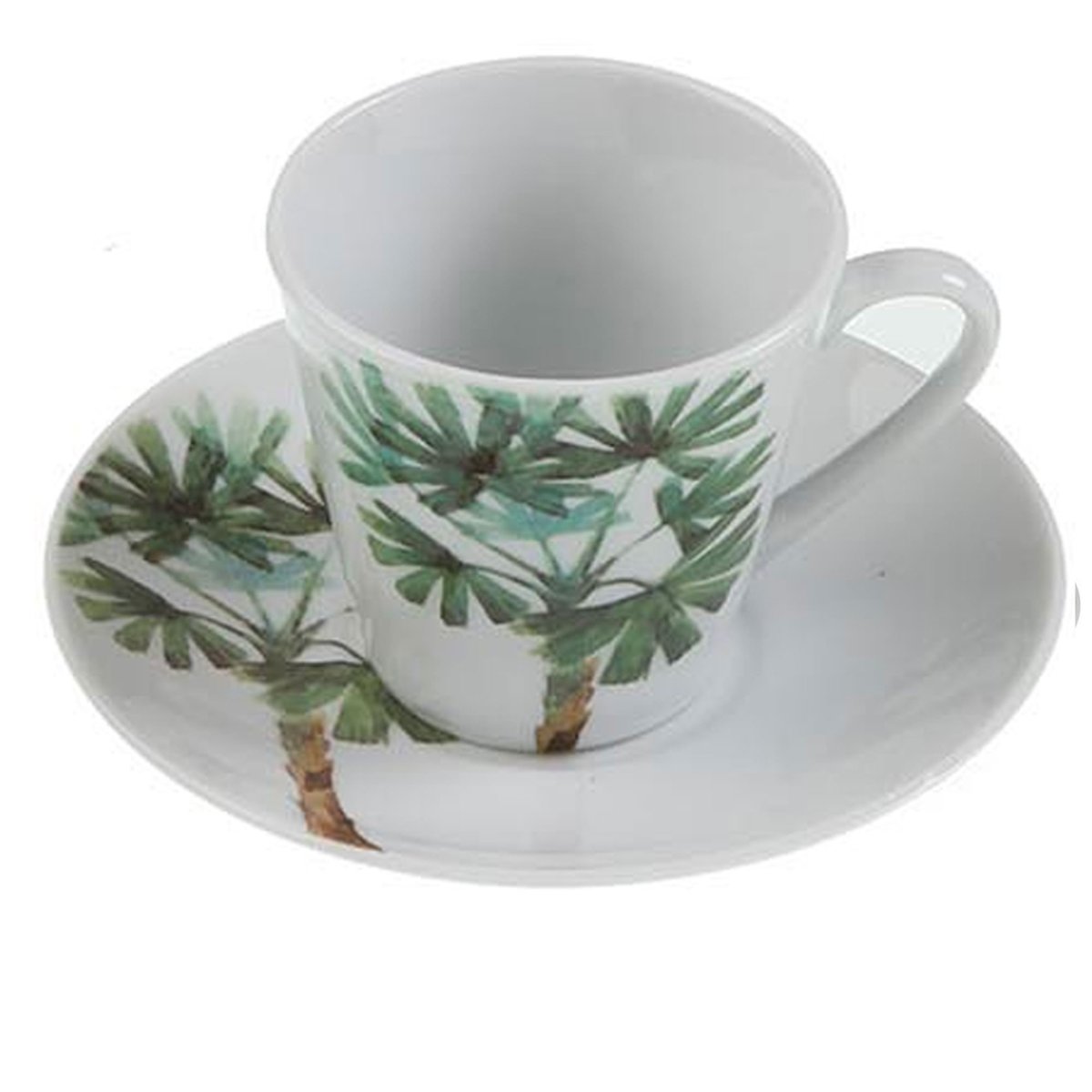Set de 6 tasses avec dessous de tasses en porcelaine motifs palmiers vert, VERSA