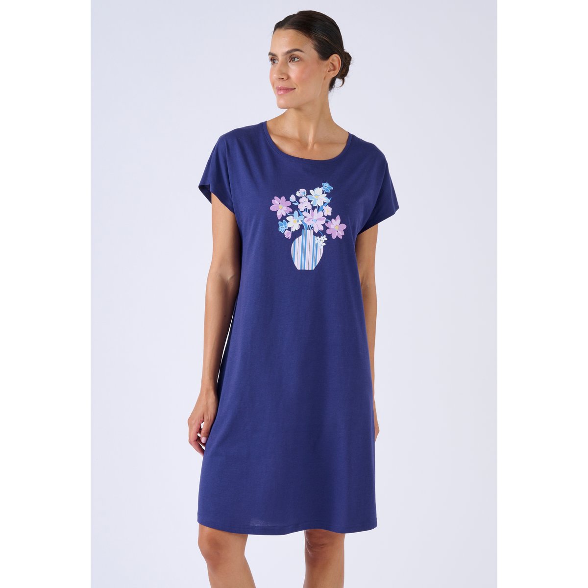 Chemise de nuit en pur coton bleu nuit, DAMART