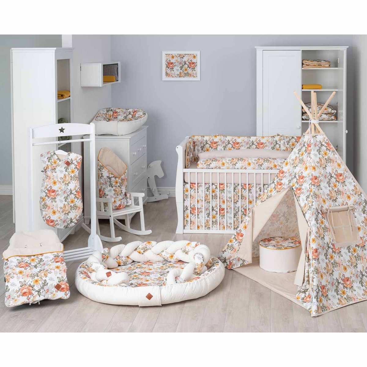 Couverture plaid réversible NÉO VINTAGE néo vintage imprimé floral, beige, blanc, SEVIRA KIDS