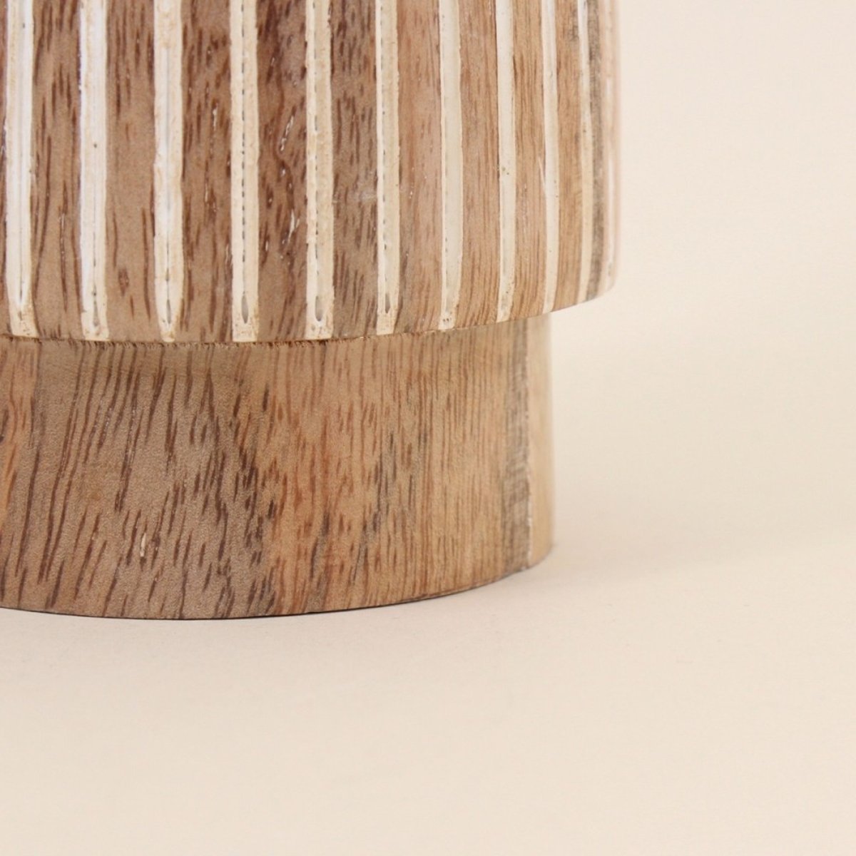 Bougeoir en bois de manguier à rayures 21cm naturel, ORNAMI