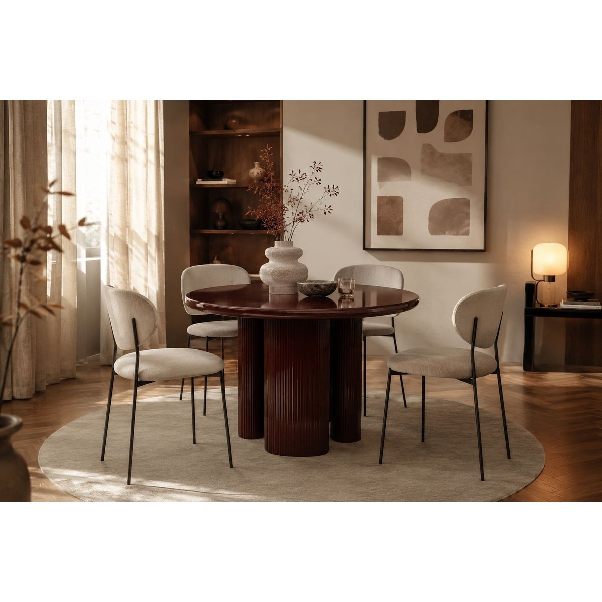 Table à manger ronde en bois, L.110 rouge, BOITE A DESIGN
