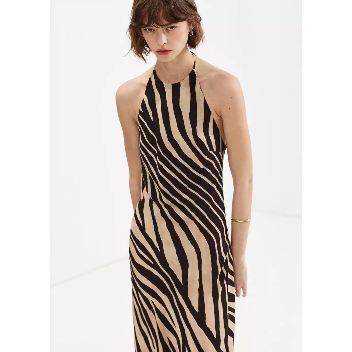 Robe halter à imprimé animal noir, MANGO
