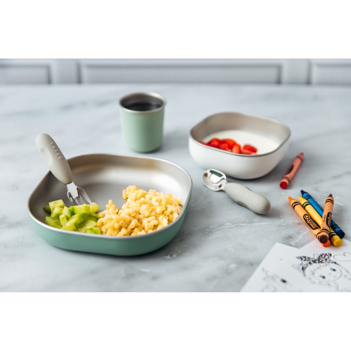 Coffret d'apprentissage repas en inox vert sauge, BEABA