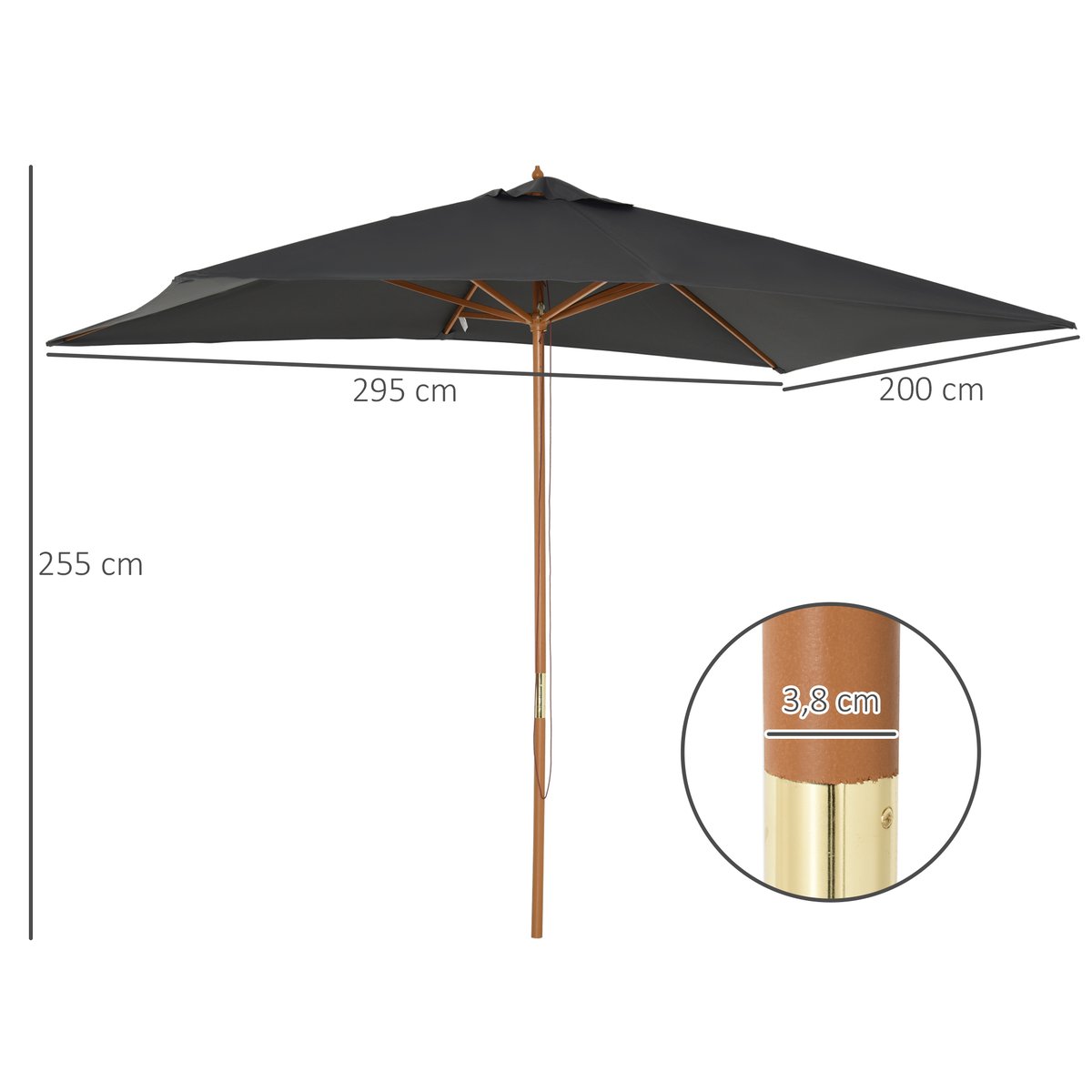 Parasol de terrasse Bois Gris foncé anthracite, OUTSUNNY