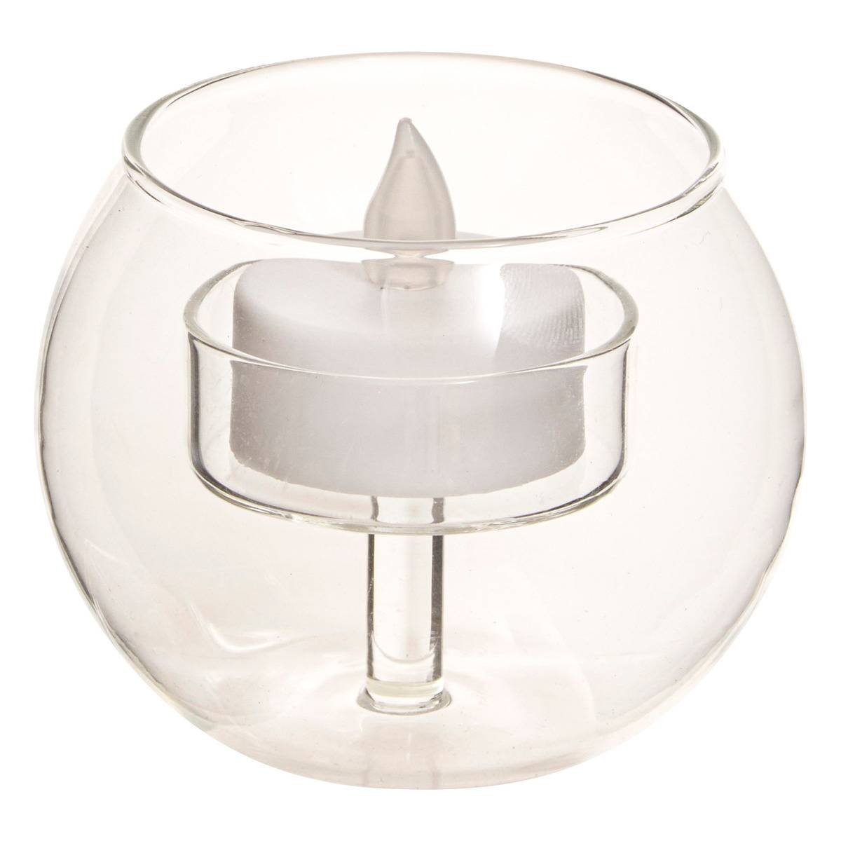 Bougie LED globe verre sur support BOLA transparent, ATMOSPHERA