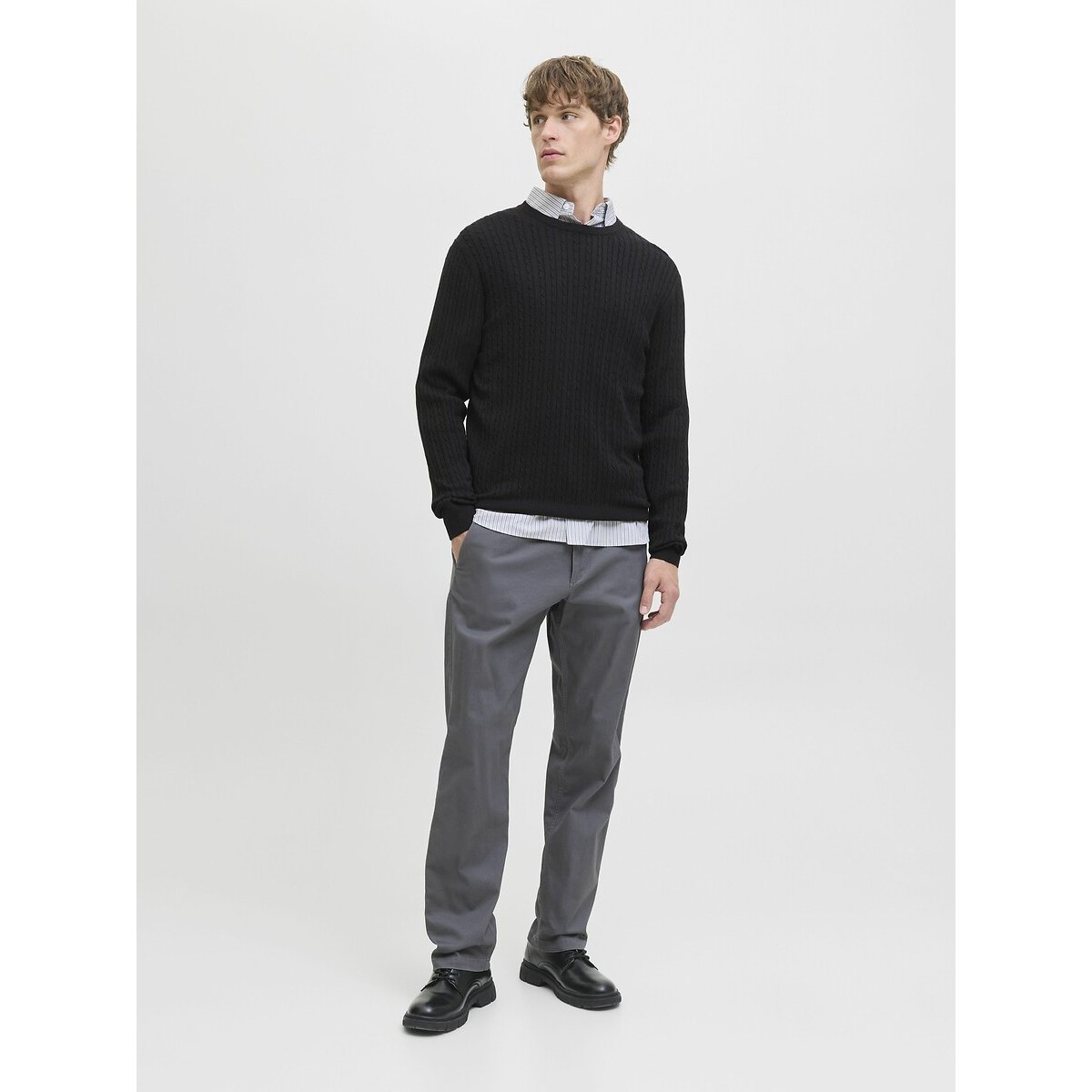 Pull en maille torsadée noir, JACK & JONES